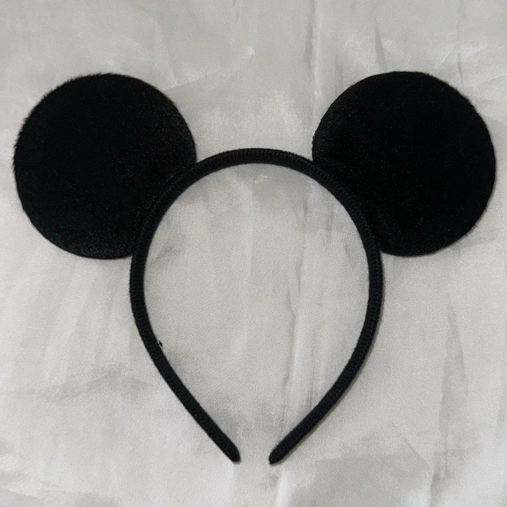 Set of 2 Mouse Ears Headbands Black Velvet Sparkle Red Sequin Bow Party Supplies